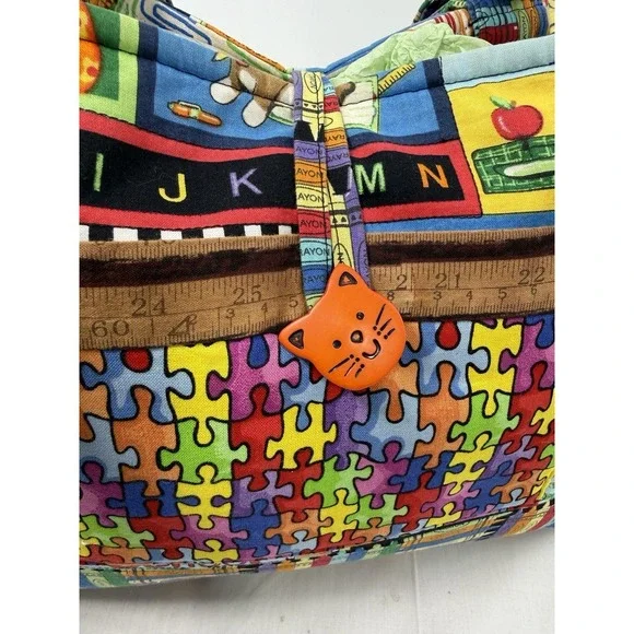 Vintage Teacher Tote Bag ABC Crayon School Theme Cotton Canvas 13.5x10.5 Exc Con - Picture 7 of 16